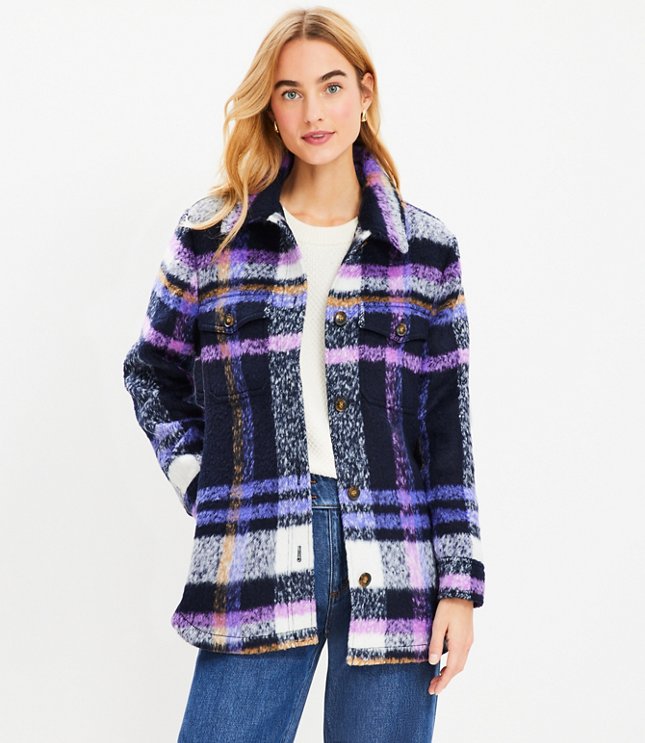 Plaid Boucle Shirt Jacket