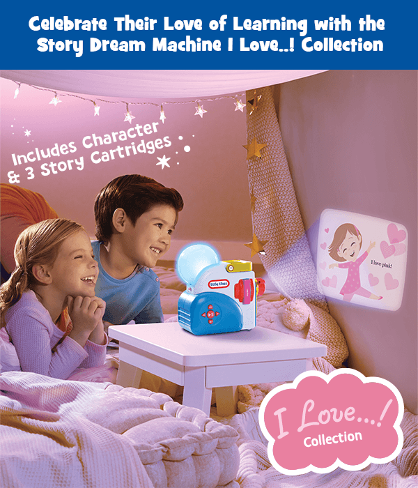 Celebrate their love of learning with the Story Dream Machine I Love..! Collection. Includes Character & 3 Story Cartridges. I Love...! Collection