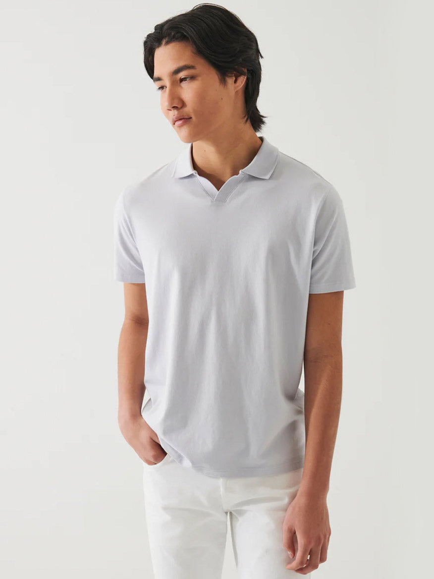 Image of Patrick Assaraf Pima Cotton Stretch Open Polo in Glacier