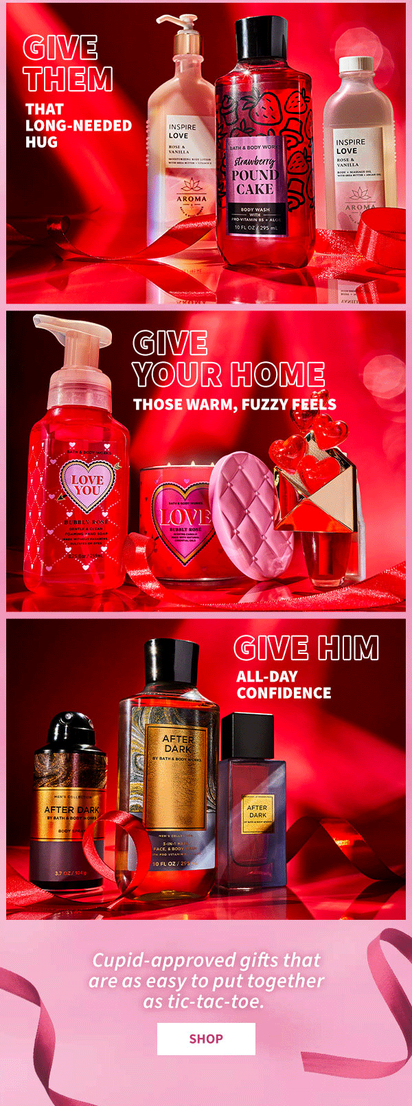 Give them that long needed hug. Give your home those warm, fuzzy feels. Give him all day confidence. cupid approved gifts that are easy to put together as tic-tac-tow. shop