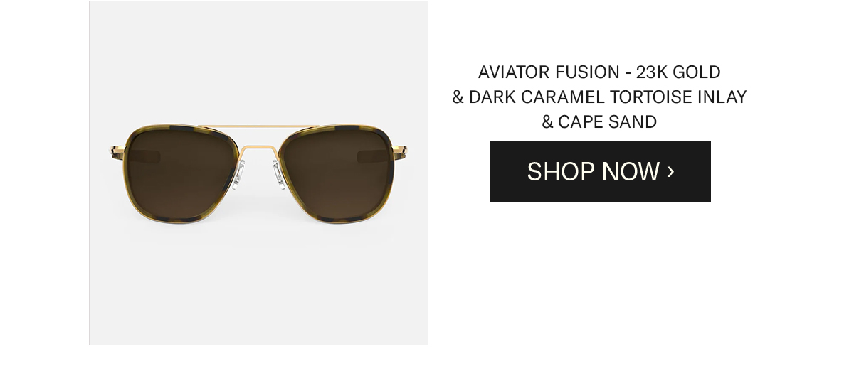 AVIATOR FUSION - 23K GOLD & DARK CARAMEL TORTOISE INLAY & CAPE SAND