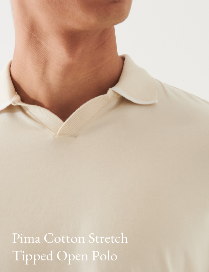 PIMA COTTON STRETCH TIPPED OPEN POLO