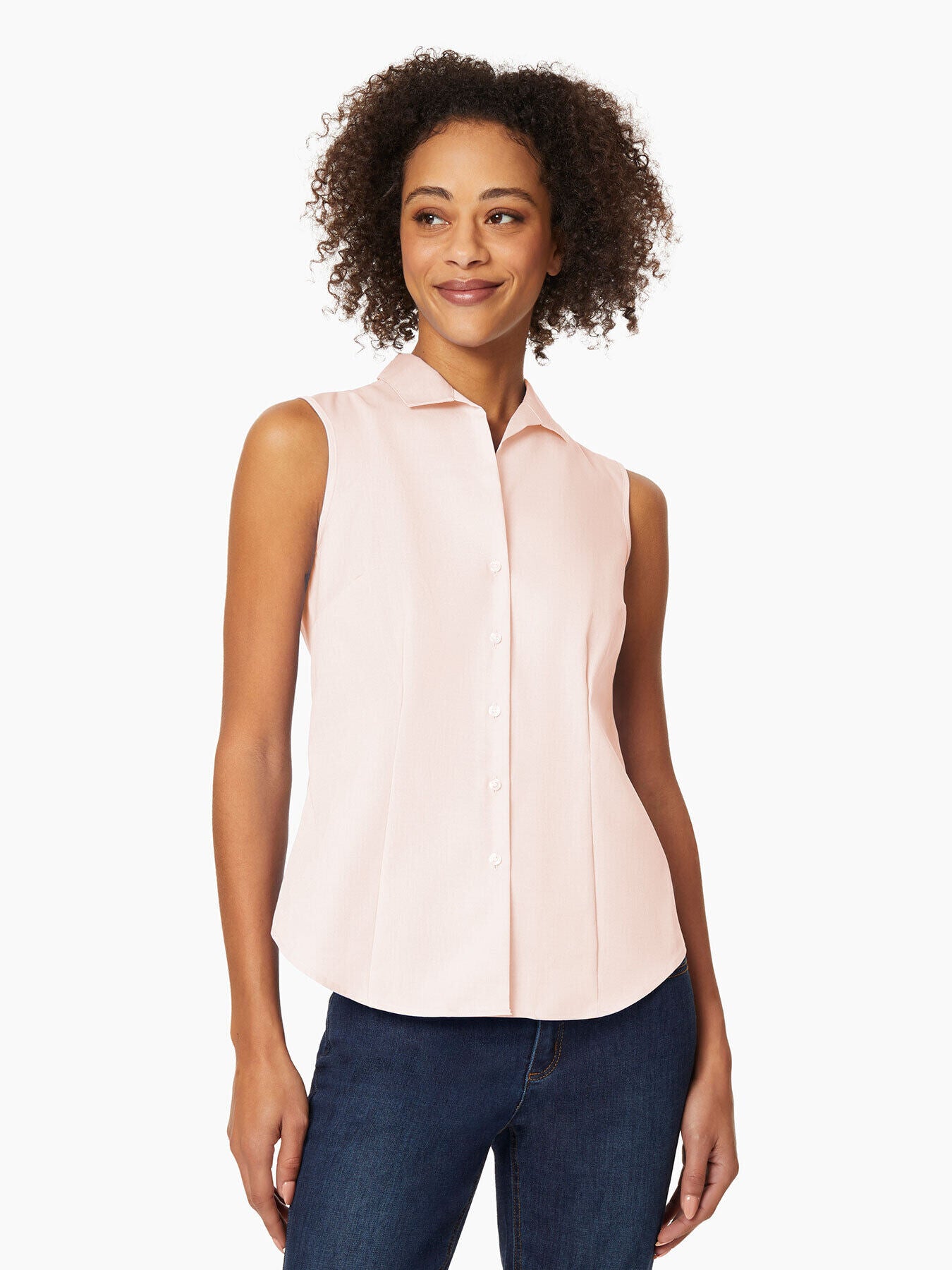 Image of Easy-Care Sleeveless Button-Up Shirt