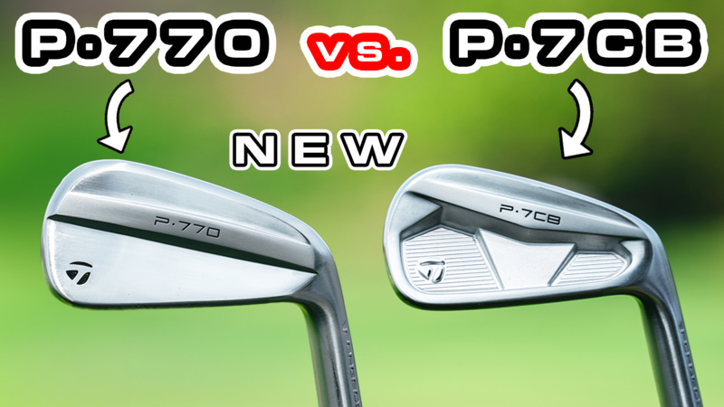 P·770 and P·7CB Irons side by side with a green background