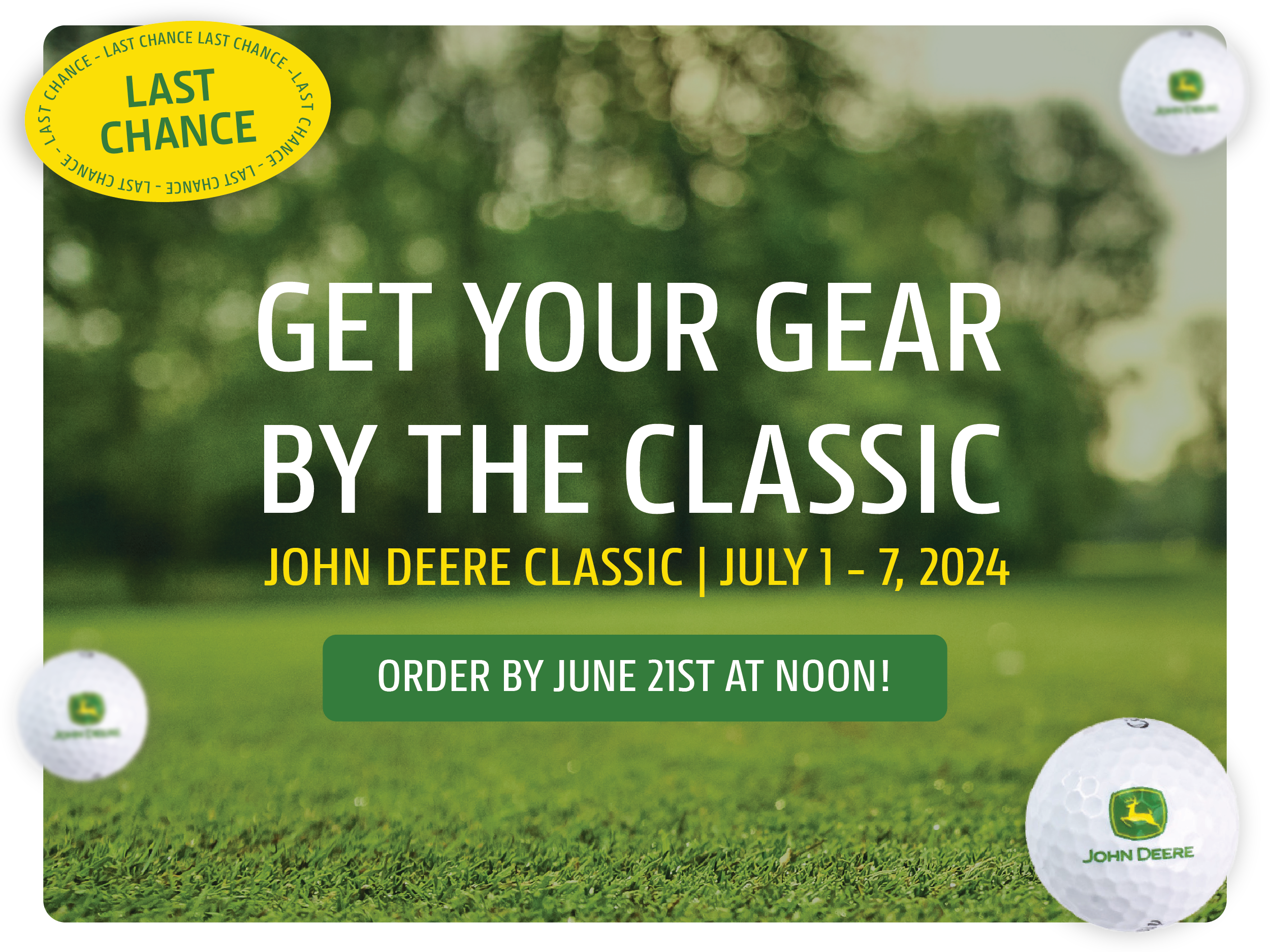 Stay Cool on the Course. Introducing the NEW John Deere Classic Collection. Be John Deere Classic Ready with these Essentials!