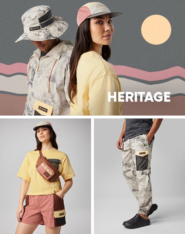 HERITAGE. A man and woman in Columbia heritage gear. 