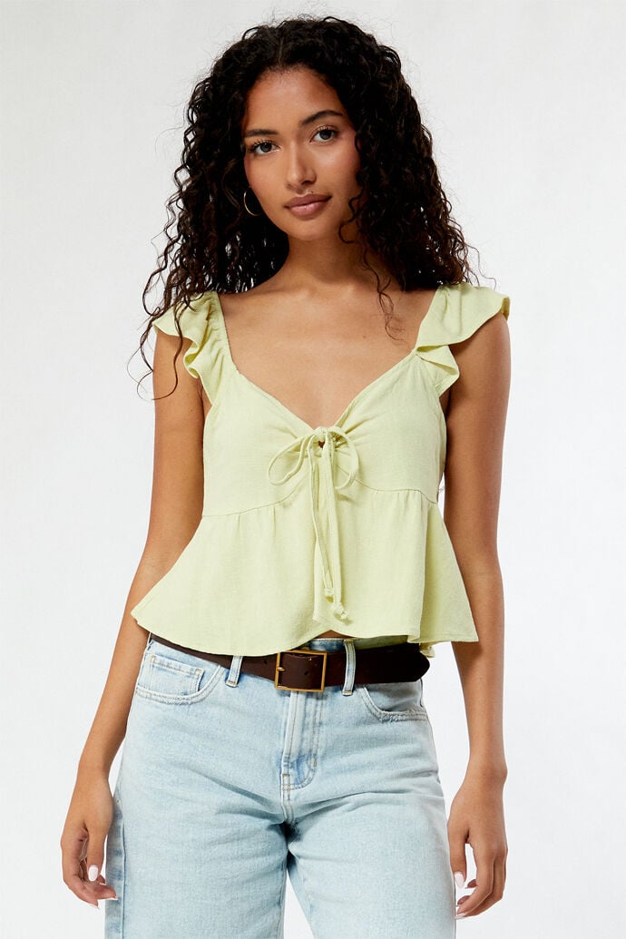 Image: Keyhole Linen Babydoll Top