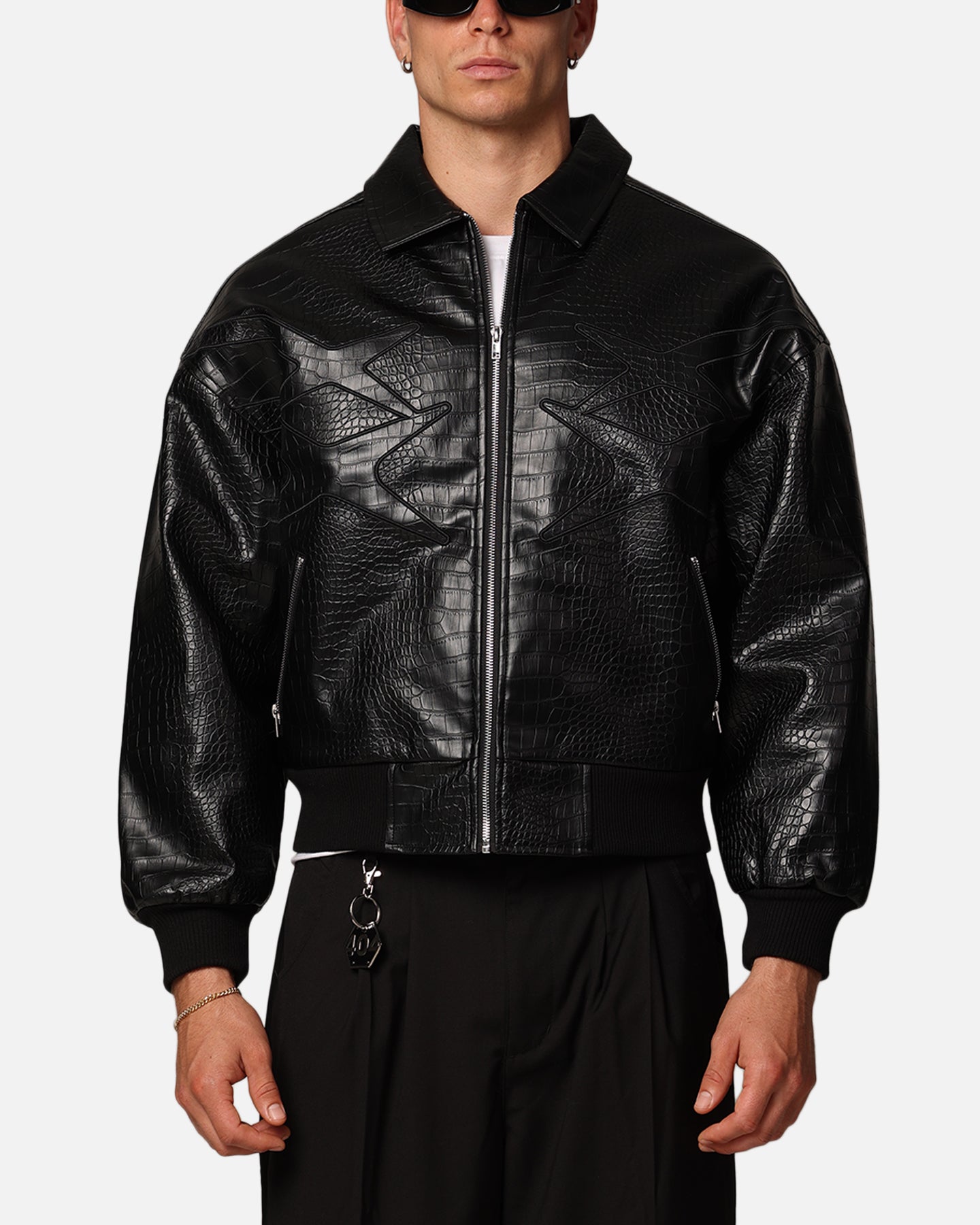 Image of Loiter Atmosphere PU Leather Bomber Jacket Black