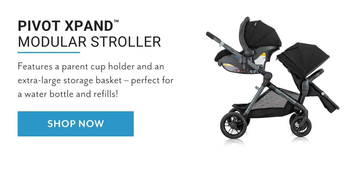 Pivot Xpand Modular Stroller | Features a parent cup holder and an extra-large storage basket - perfect for a water bottle and refills! | Shop now