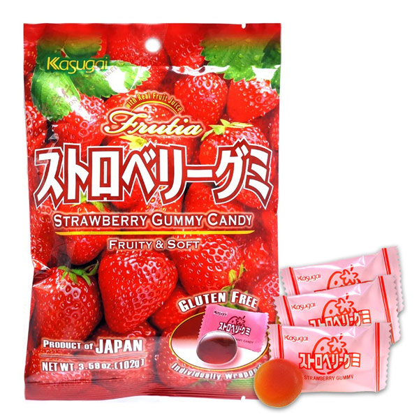 128690 - Kasugai Strawberry Gummy Candy: 24-Piece Bag