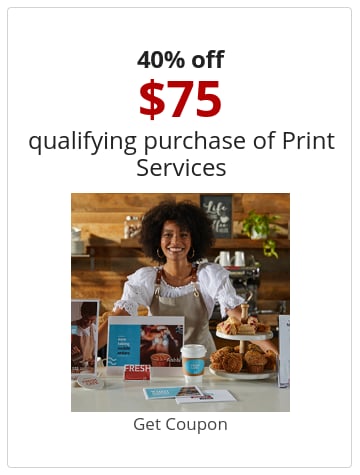 40% off $75 qualifying purchase of Print Services Exclusions apply, Get Coupon