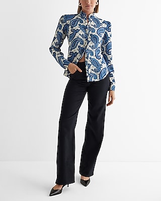 slim printed ruffle neck portofino shirt