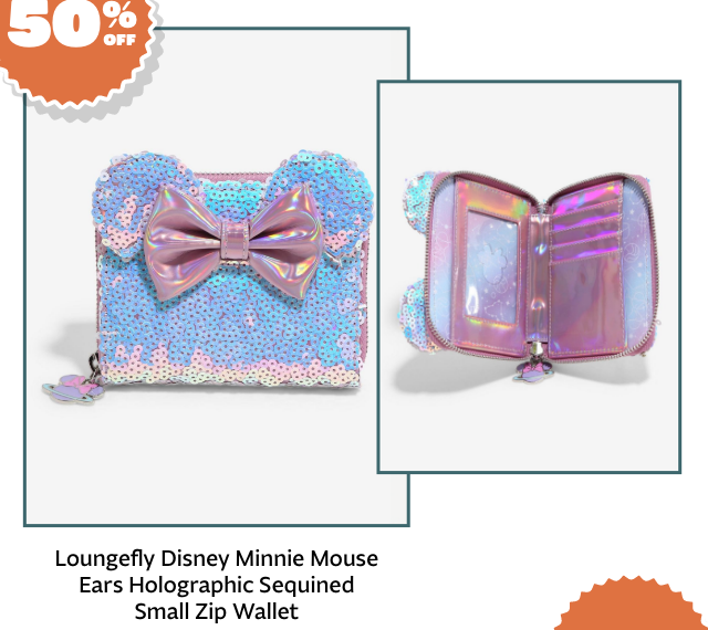 Loungefly Disney Minnie Mouse Ears Holographic Sequined Small Zip Wallet