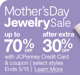 Mother's Day Jewelry Sale up to 70% off after extra 30% off* with JCPenney Credit Card & coupon | select styles | Ends 5/15 | *Learn More