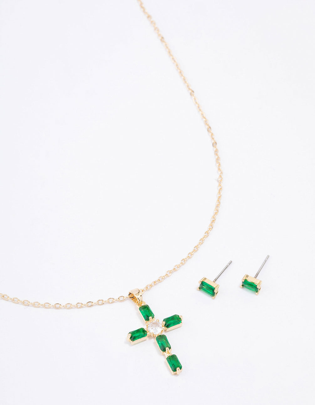 Image of Gold Plated Emerald Cross Jewellery Set