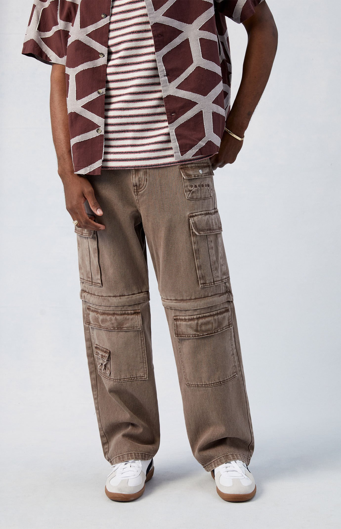 Image: Brown Baggy Zip-Off Cargo Jeans