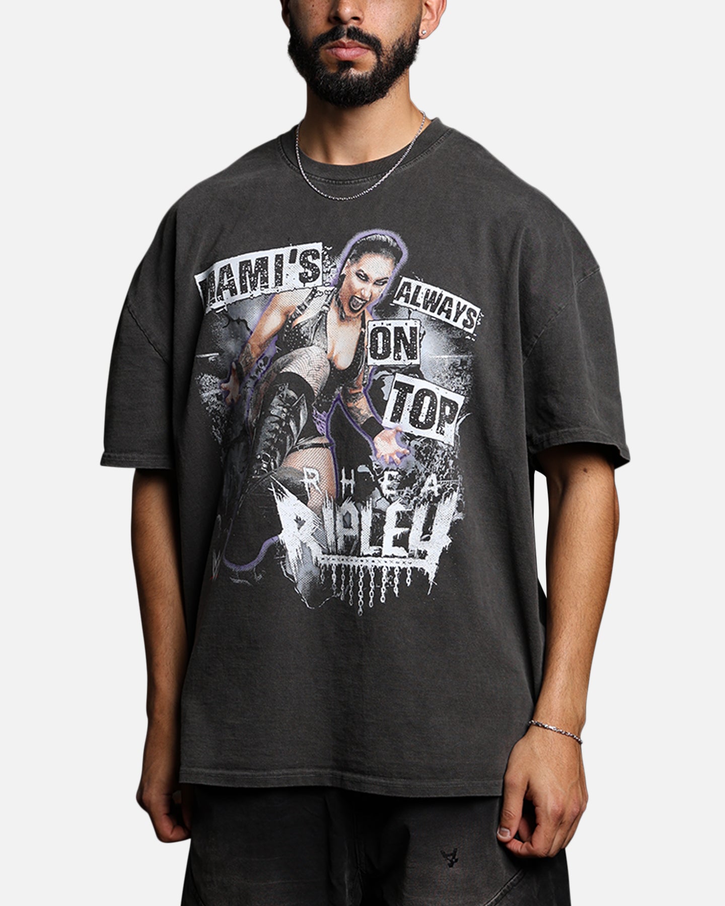 Image of Culture Kings X WWE Rhea Ripley Vintage T-Shirt Black Wash