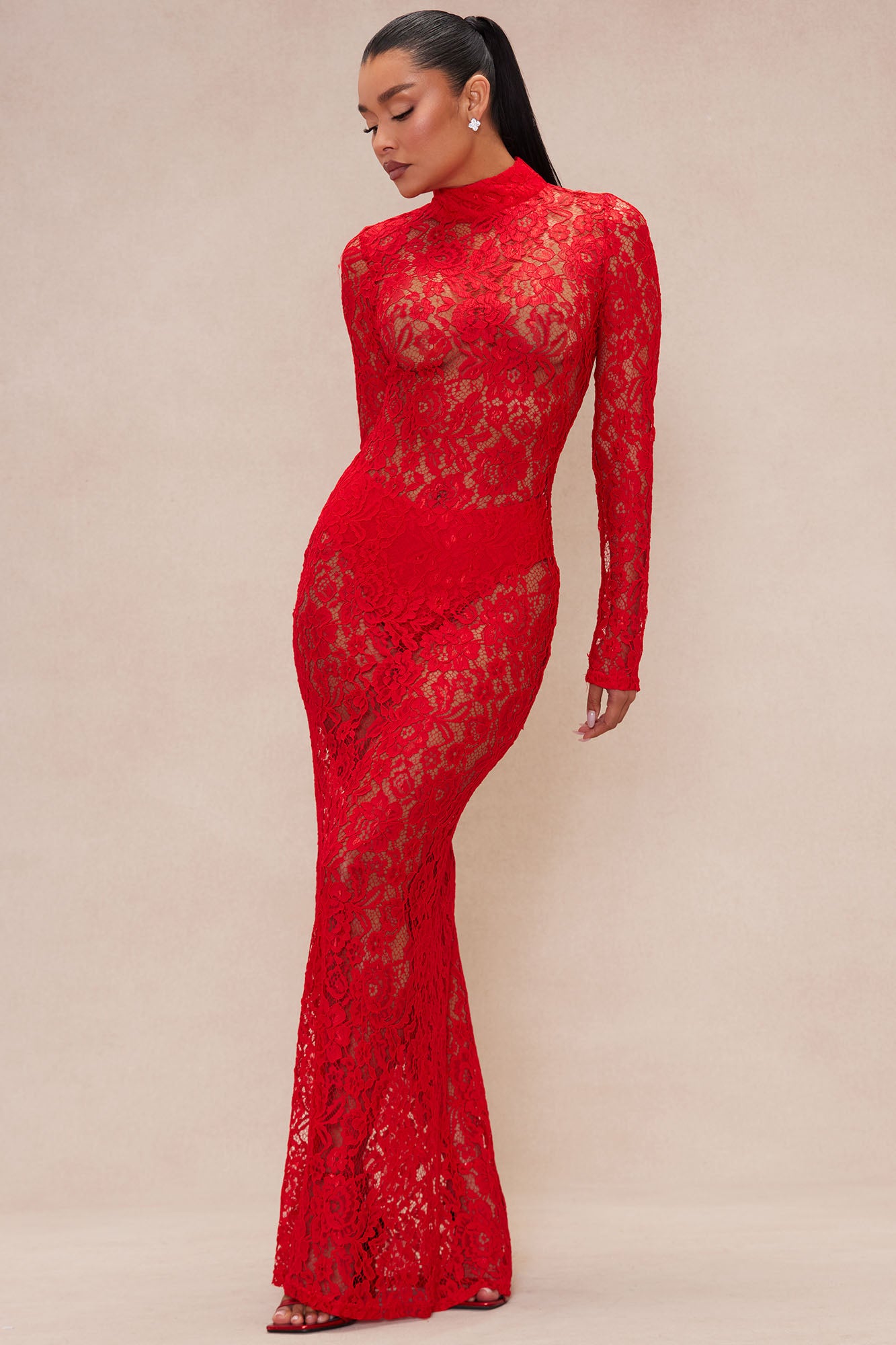 Image of Valentina Lace Maxi Dress - Red