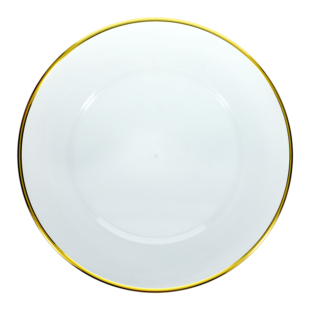 Clear charger plate with a gold rim