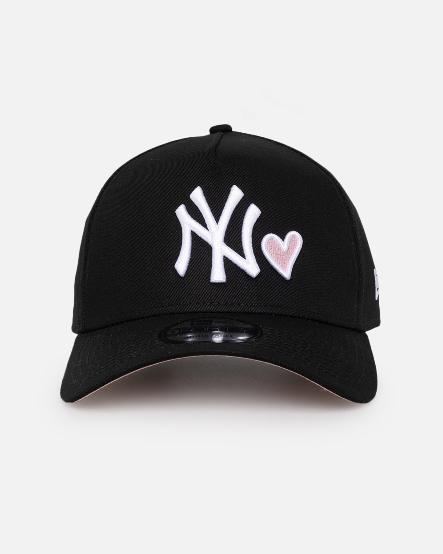 Image of New Era New York Yankees 'Pink Satin Hearts' 9FORTY A-Frame Snapback Black/White