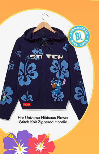 Her Universe Hibiscus Flower Stitch Knit Zippered Hoodie