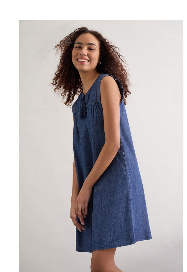 Plus Size Flutter Sleeve Shift Dress, Soft Denim