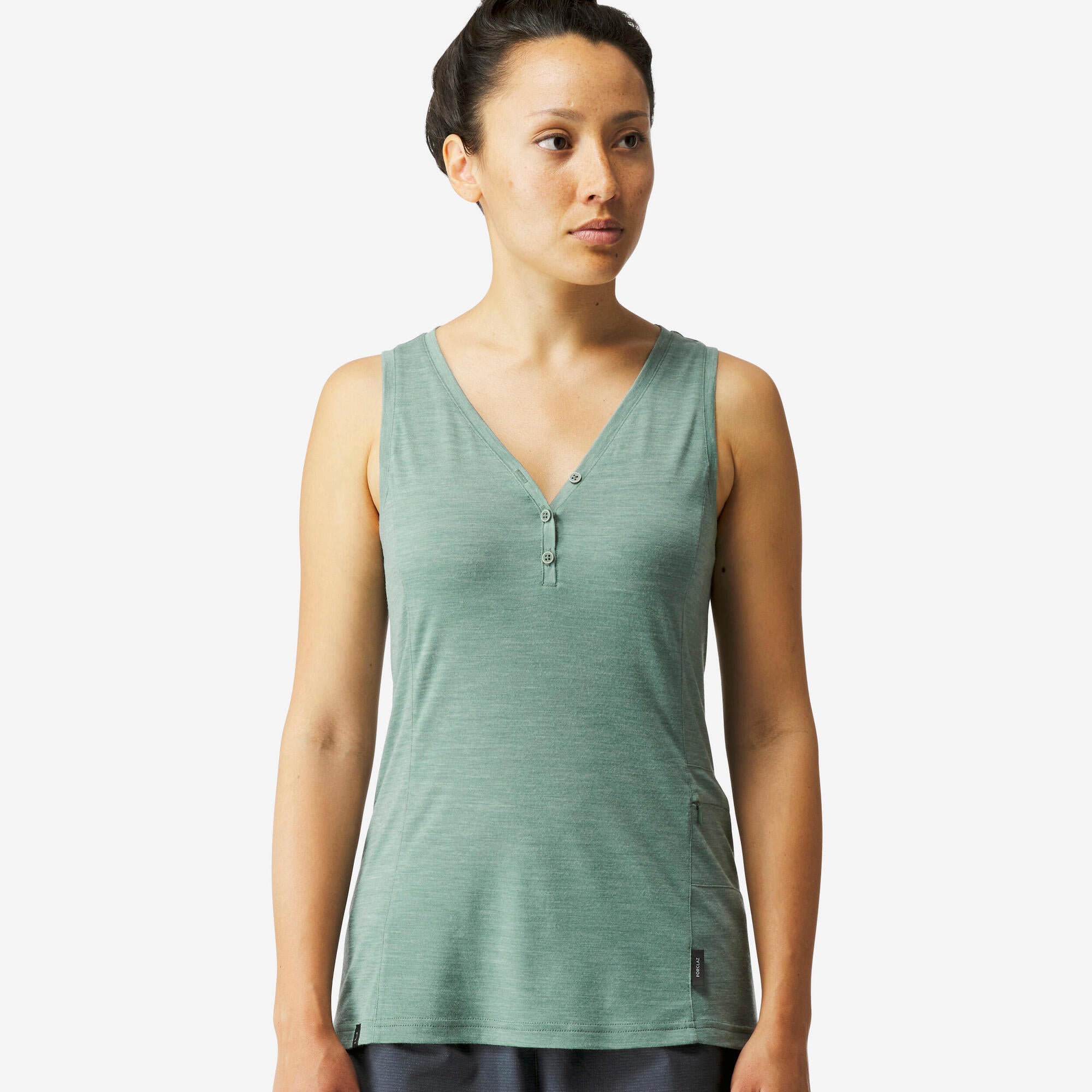 Image of Forclaz Women's merino wool Backpacking & travel tank top- Travel 500