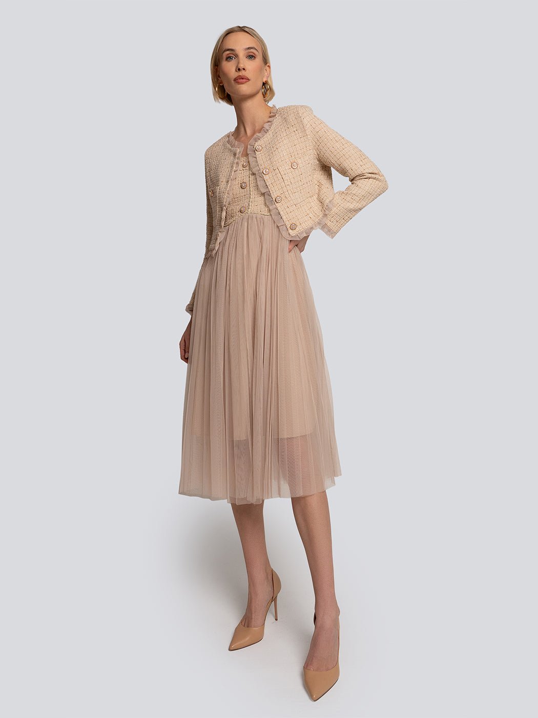 Giselle Tulle Midi Dress & Textured Jacket Set