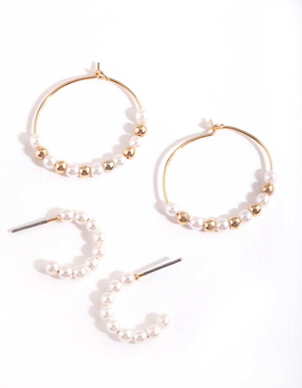 Image of Gold Pearl Bead Hoop Earring Pack