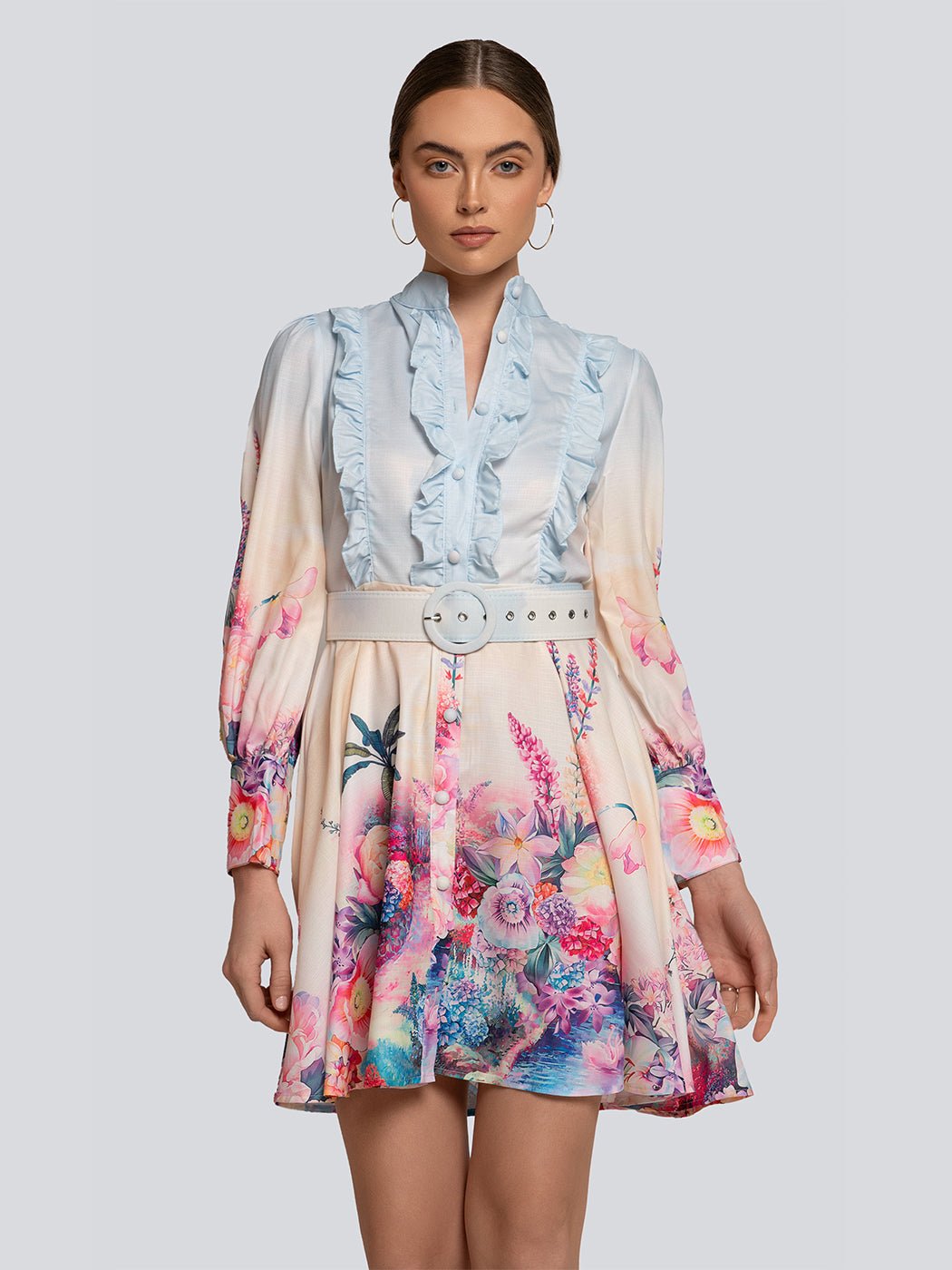 Lea Pastel Floral Print Ruffle Sleeve Mini Dress