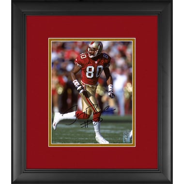 Jerry Rice  Framed Autographed 8" x 10" Red Running Solo Photograph