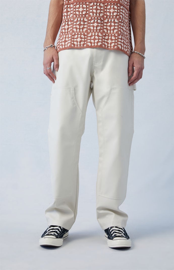 Image: Cream Carpenter Faux Leather Straight Pants