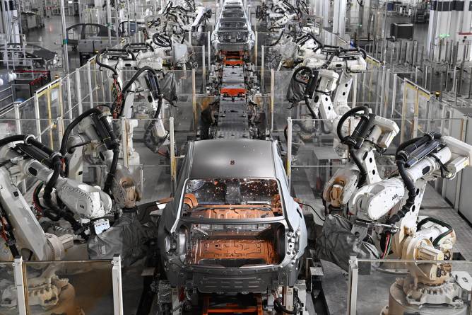 A vehicle assembly line in China