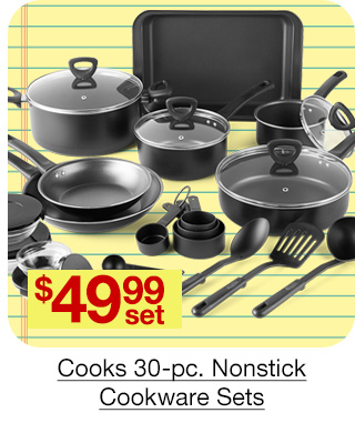 $49.99 set Cooks 30-piece Nonstick Cookware Sets