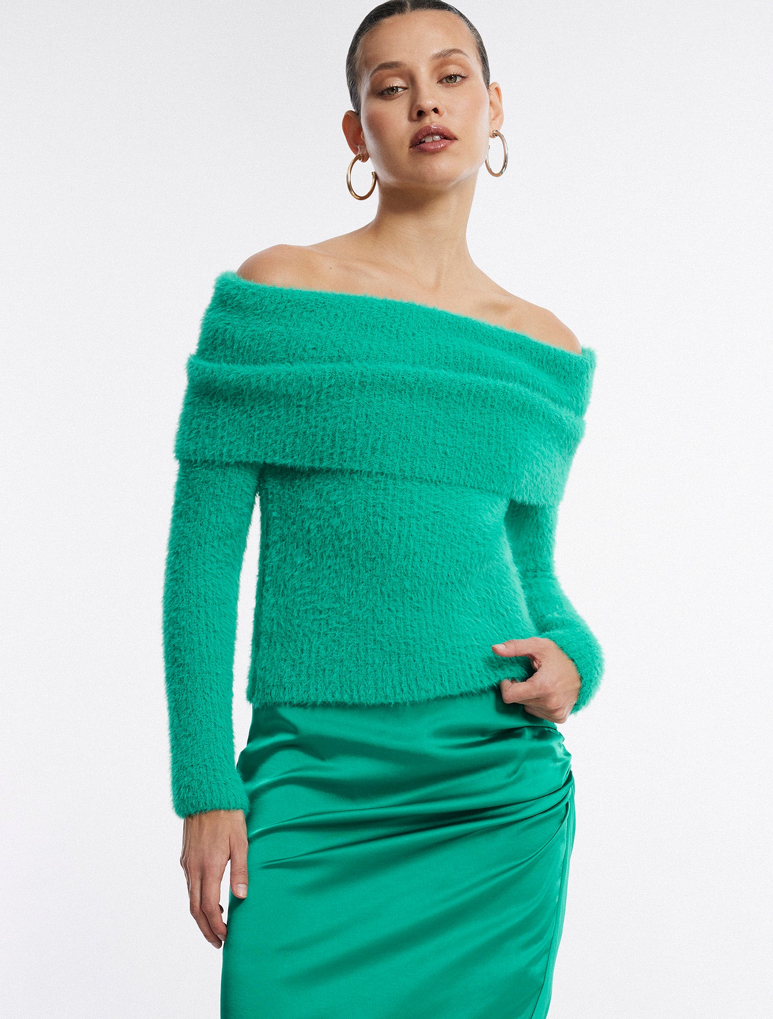 Image of Off-The-Shoulder Foldover Rib Sweater