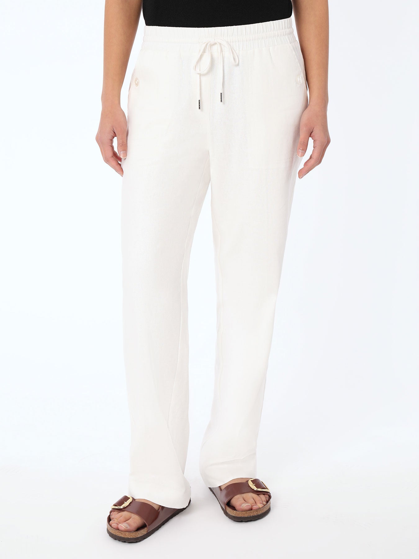 Image of Pull On Drawstring Trouser - Solid Linen Viscose