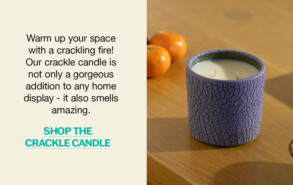 Warm up your space with a crackling fire! Our crackle candle is not only a gorgeous addition to any home display - it also smells amazing. | SHOP THE CRACKLE CANDLE