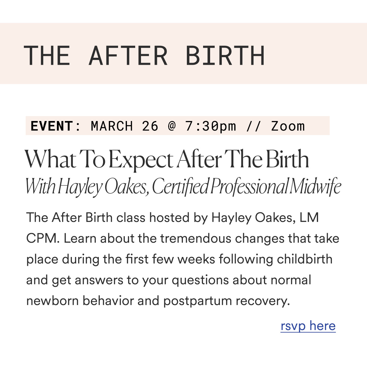 THE AFTER BIRTH  EVENT: March 26th @ 7:30pm on Zoom What To Expect After The Birth