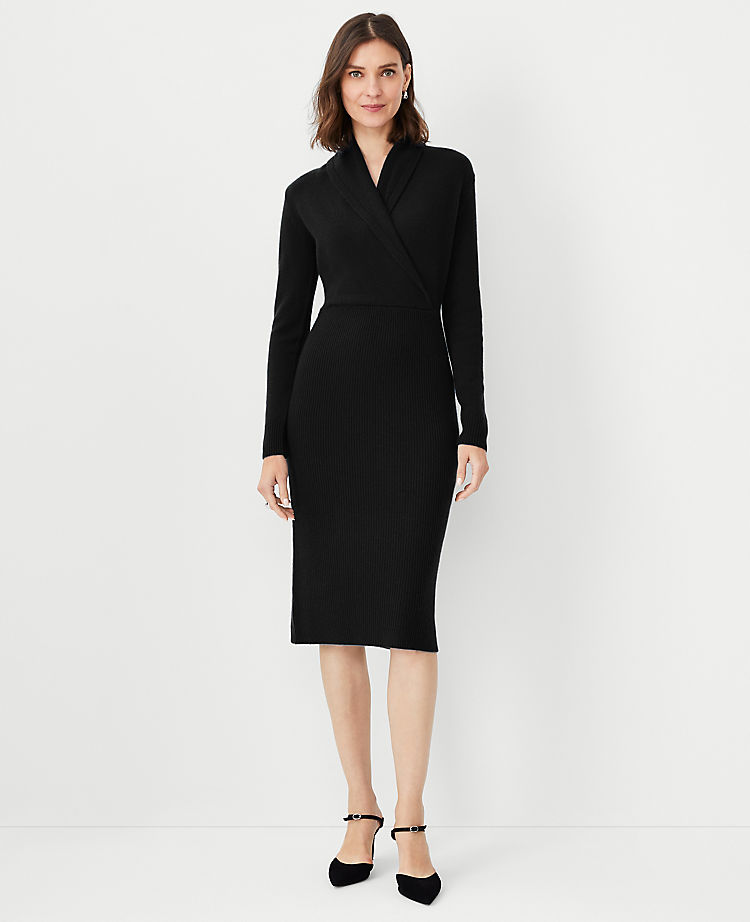 Cashmere Shawl Collar Wrap Sweater Dress