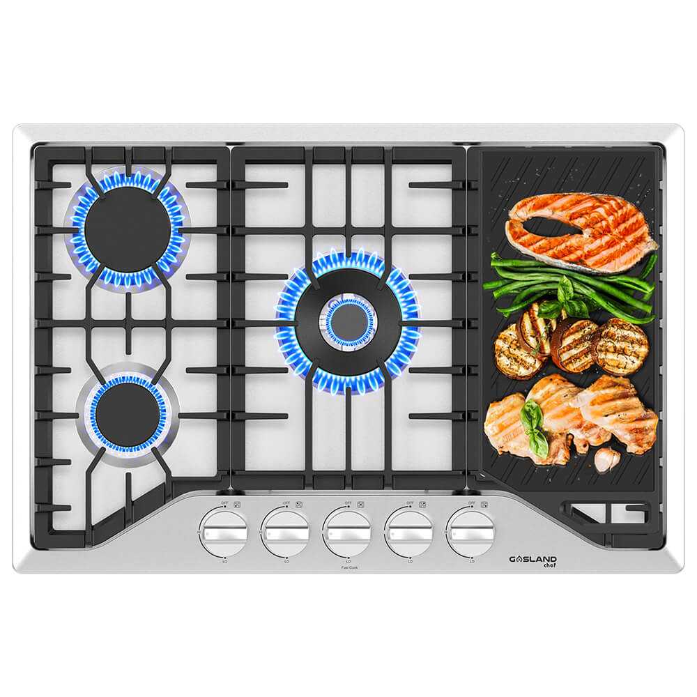 GASLAND Chef 30 Inch Pro-Style 41,300 BTU 5 Burner Stainless Steel Gas Cooktop with Reversible Grill/Griddle