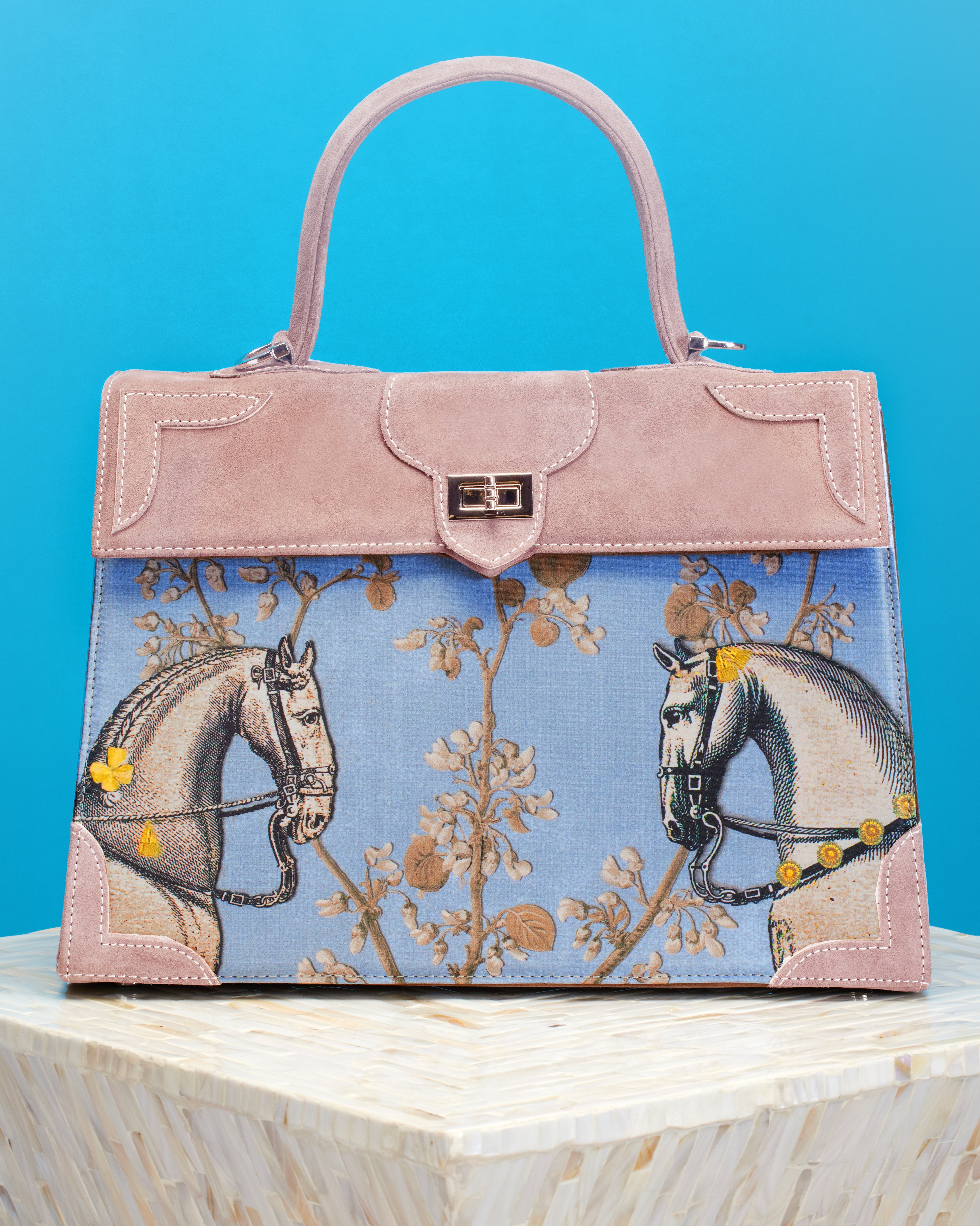 Image of Marquise Paris Recontre Équestre Top Handle Shoulder Bag in Pastel Pink