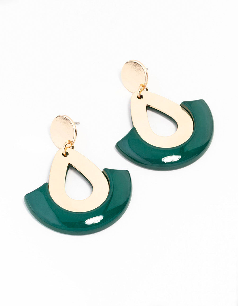 Image of Green Gold Acrylic Disc And Lantern Drop Earrings