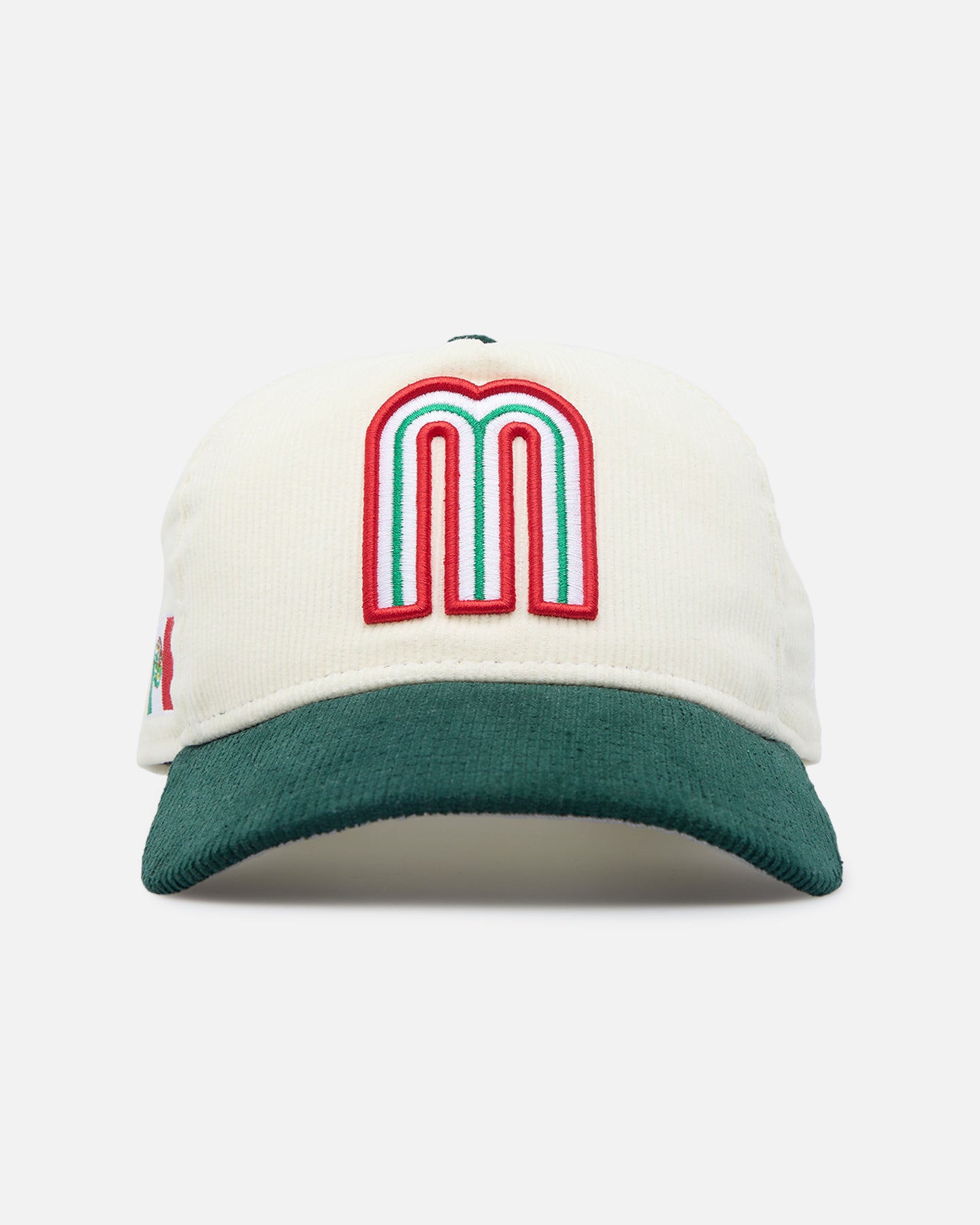 Image of New Era Mexico National Baseball Team 'Mexican Cord Golfer' Corduroy Golfer Snapback Chrome