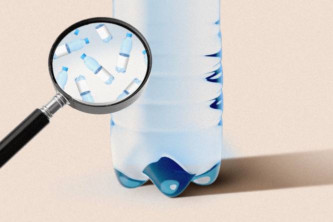 An illustration of a magnifying glass finding mini water bottles inside a big water bottle