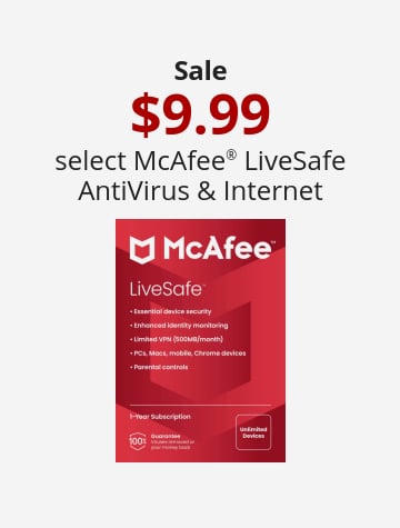 Sale $9.99 McAfee® LiveSafe AntiVirus & Internet Security Software