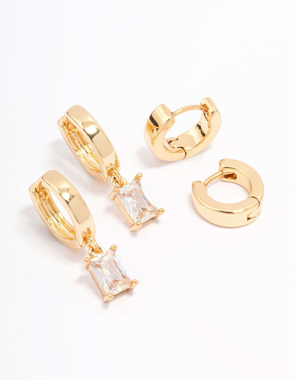 Image of Gold Plated Cubic Zirconia Baguette Hoop Earring Pack