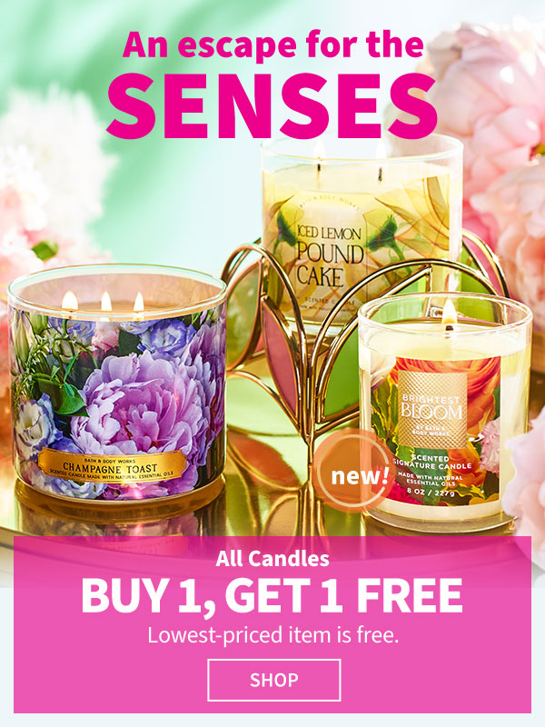 All Candles BUY 1, GET 1 FREE Lowest-priced item is free. SHOP