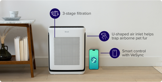 vital 200s air purifier has smart control, 3-stage filtration and u-shaped air inlet