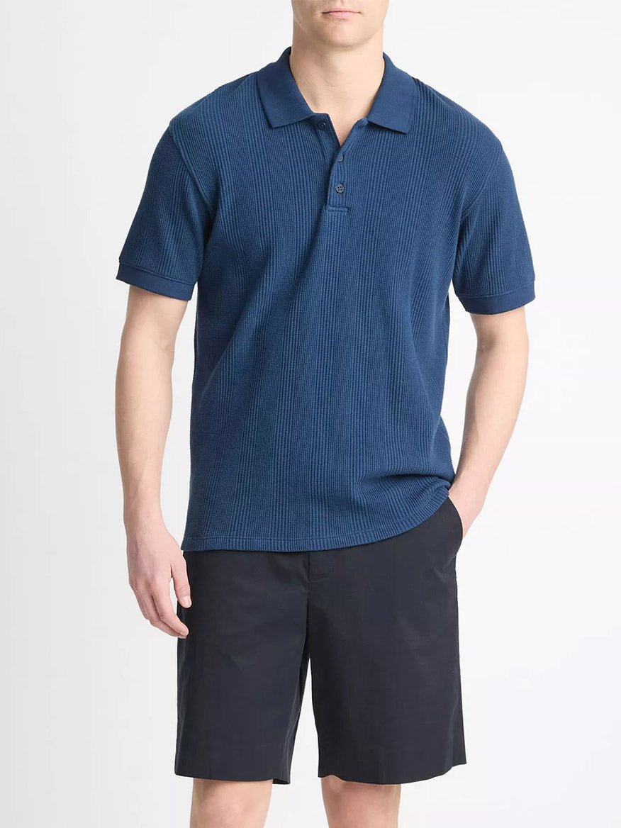 Image of Vince Variegated Pima Cotton Polo Shirt in Midnight Sky