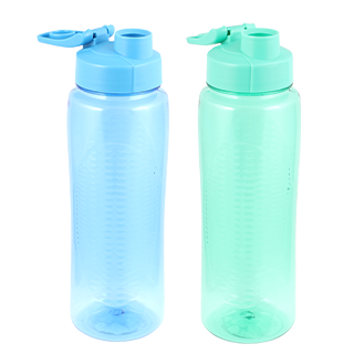 2 flip-top water bottles in blue and mint